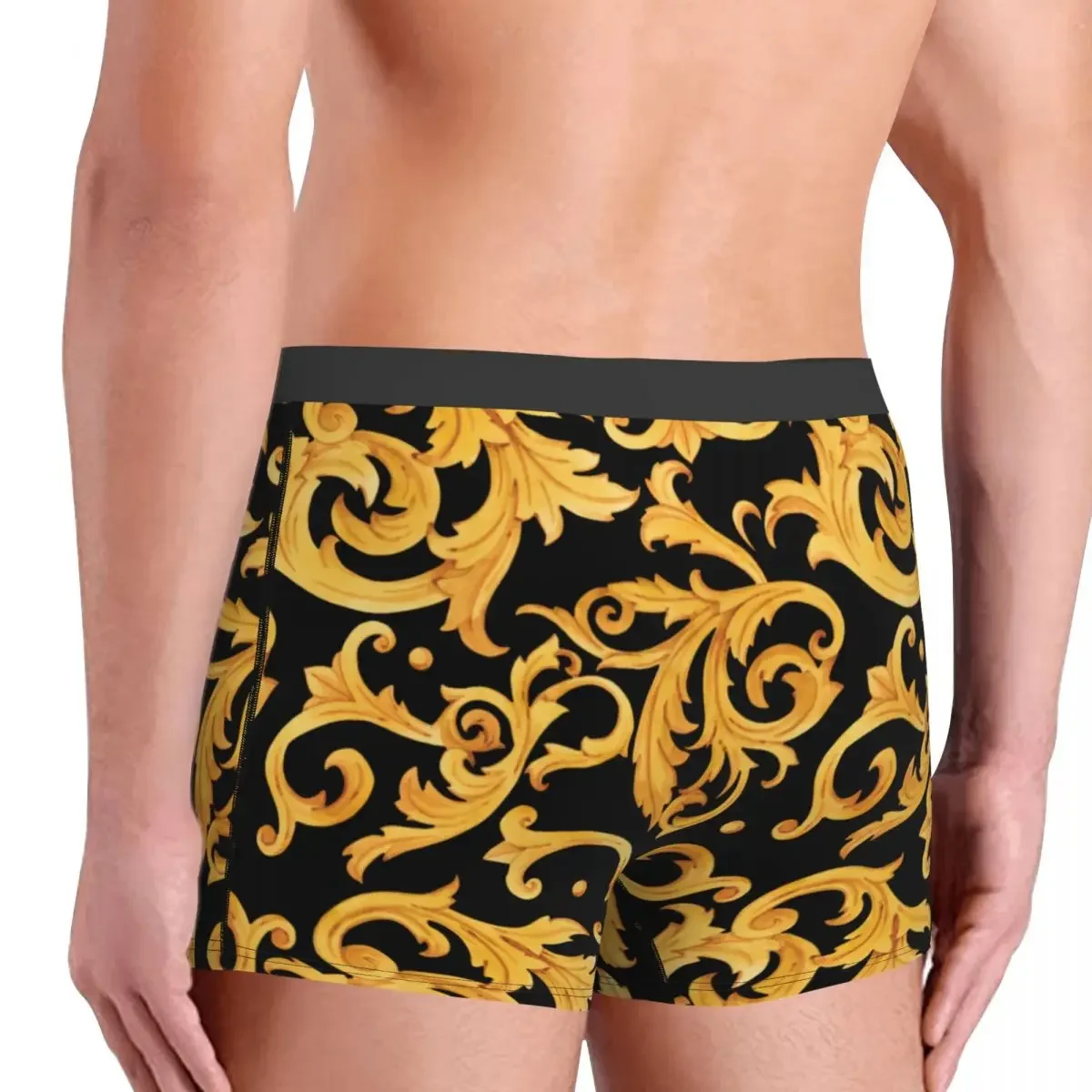 Personalizado Luxo Sexy De Ouro Europeu Floral Underwear, Barroco Vitoriano, Rococó Estilo Boxer Cuecas, Calcinhas Soft Shorts, Cuecas