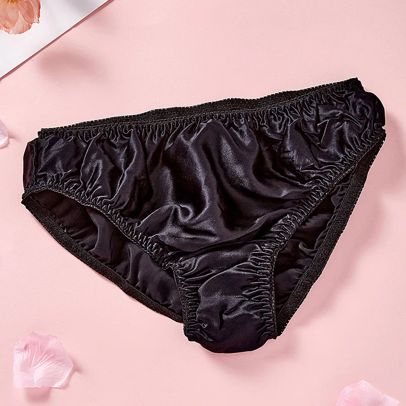 Women\'s Silk Panties Simple Little Bow Solid Color Silk Briefs Comfortable Breathable 100% Silk