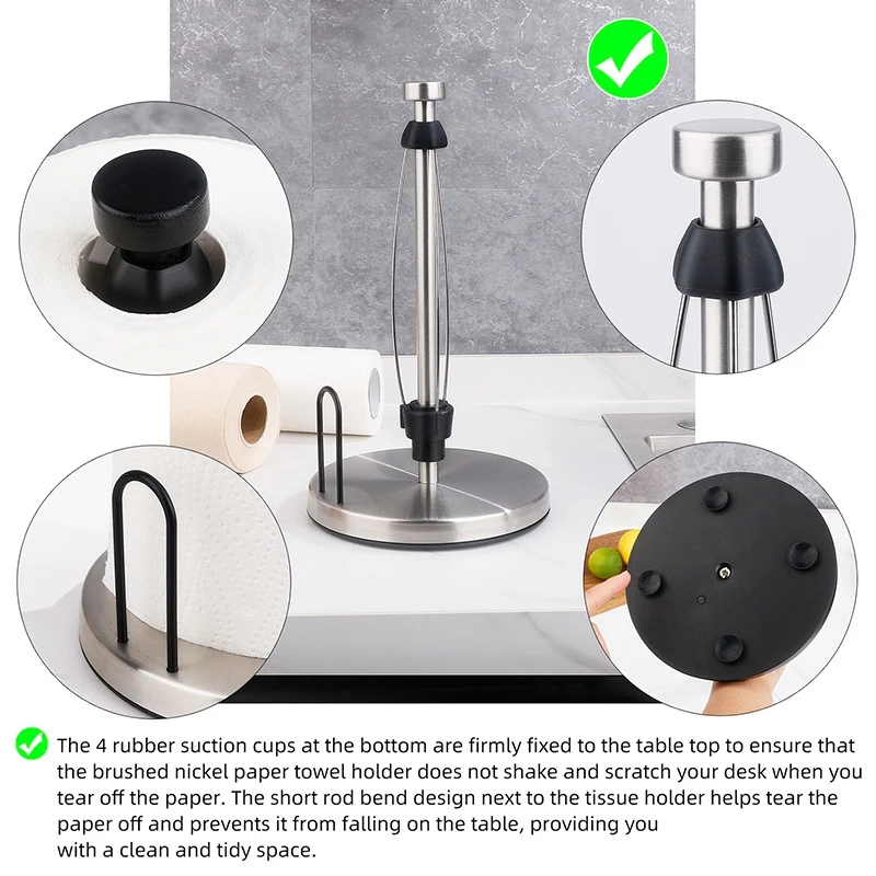 Paper Towel Holder Countertop With Damping Suitable For Kitchen Bathroom (Black)