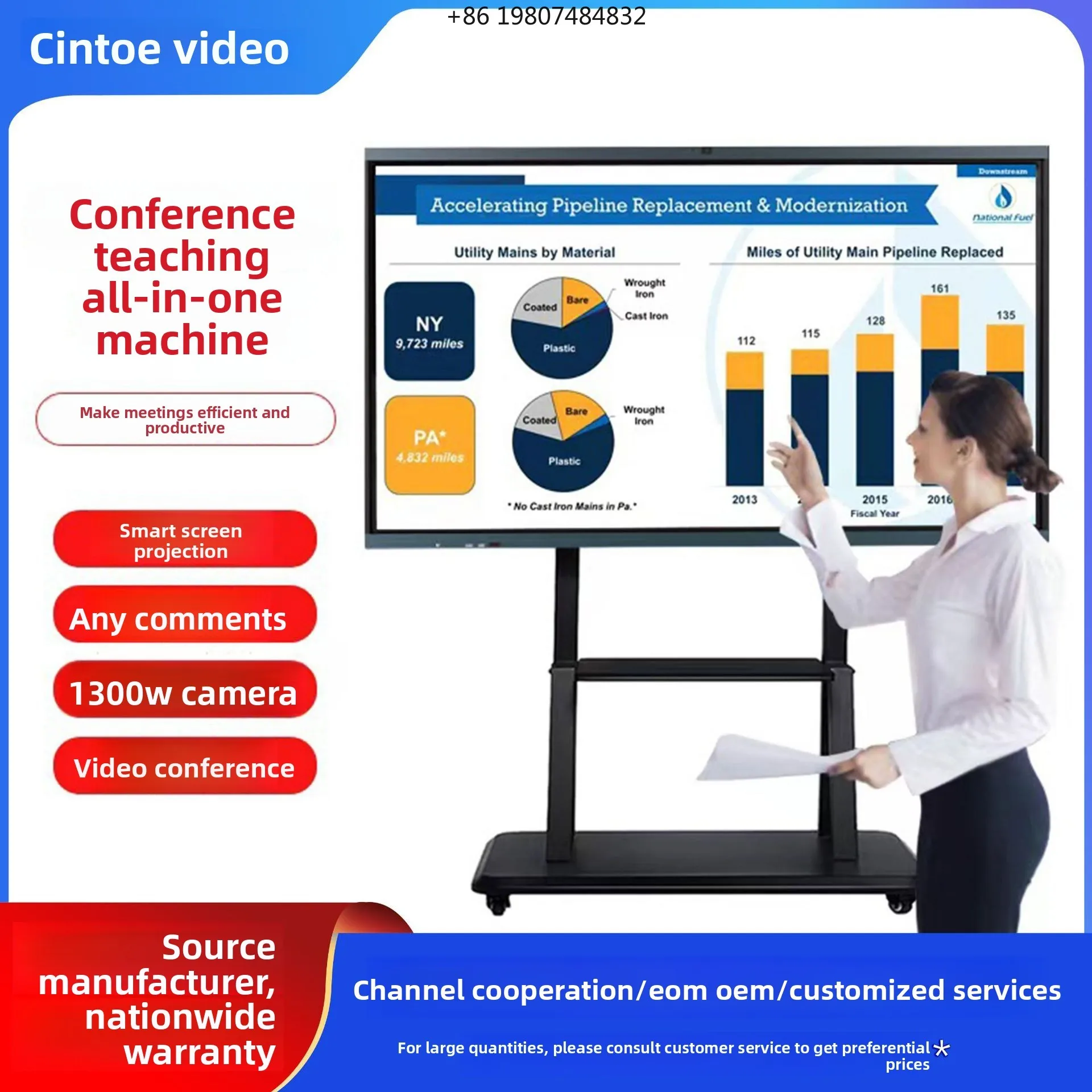 75/86 Inch Touch Screen Smart Interactive Electronic Whiteboard, Touch-Controlled All-in-One Teaching Conference Tablet