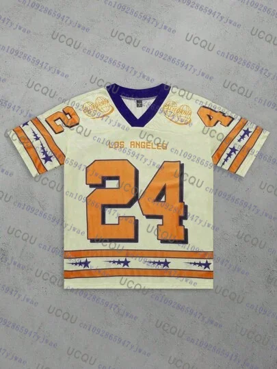 الصيف موضة لوس الملائكة 24 قميص مطبوع للرجال النساء الخامس الرقبة شبكة هول قصيرة الأكمام كرة القدم الرياضية جيرسي Y2K فضفاض الرجال الملابس #6