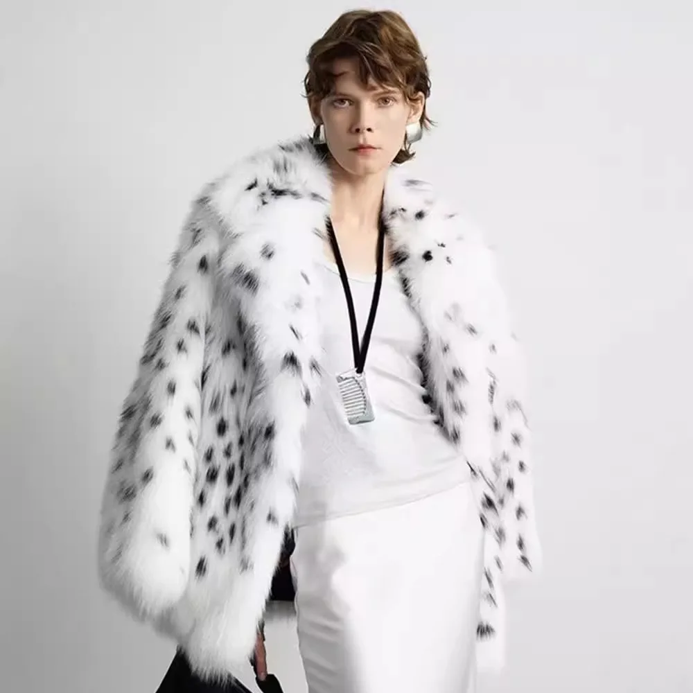 

Lady Artificial Fur Coat Luxuty Female Integrated Fur Coat Leopard Print Winter Women's Faux Fur Coat Color Matching Suit Collar