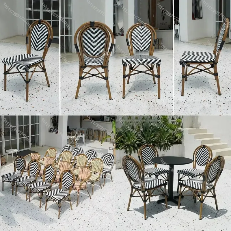 Stackable Rattan Chair French Bistro Style Outdoor Garden Patio Furniture for Cafe Restaurant Dining Seating Weather
