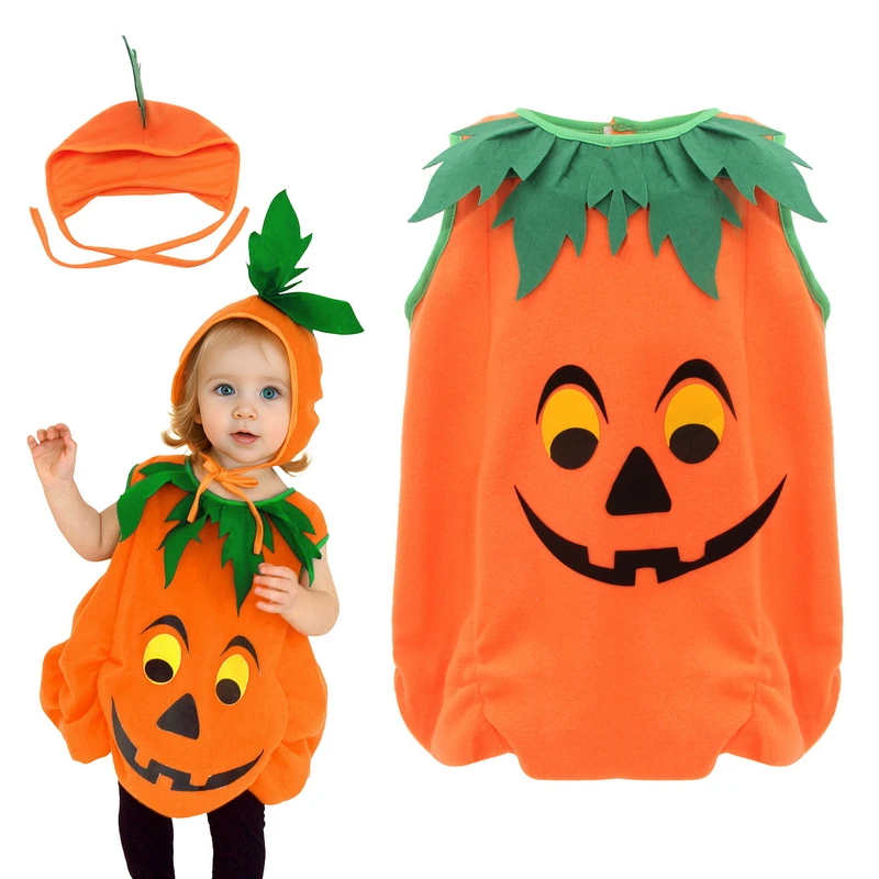 Kids Halloween Pumpkin Cosplay Costume for Toddler Boys Girls Stage Role Play Costumes Fancy Dress Tops+Hat