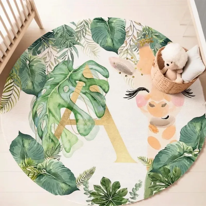 Play Round Floor Mat Cartoon Giraffe Sika Deer Carpet  Bedroom Bedside Non Slip Rug Home Decoration