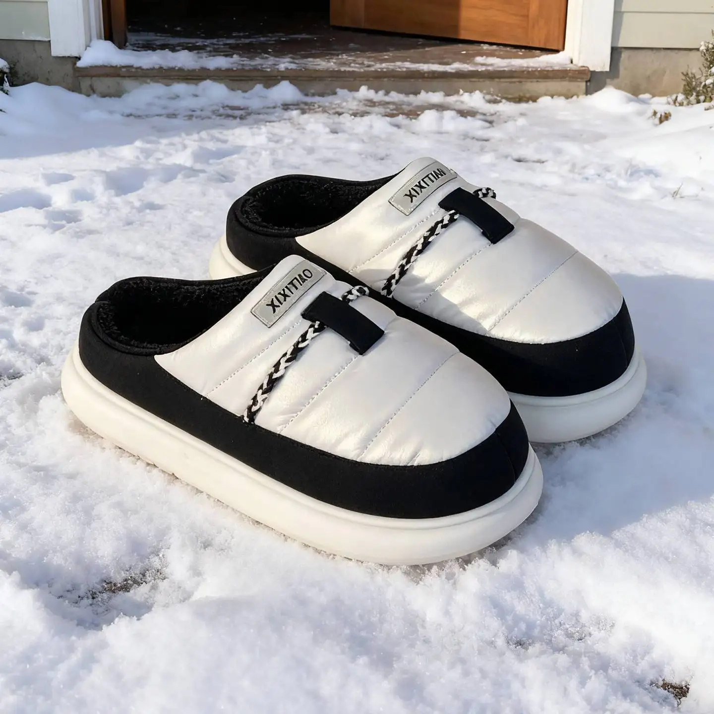 

Men's Athletic-Style Cotton Slippers Winter Warmth Slip-Resistant Outdoor Waterproof Two-Tone Cotton Shoes Soft Breathable