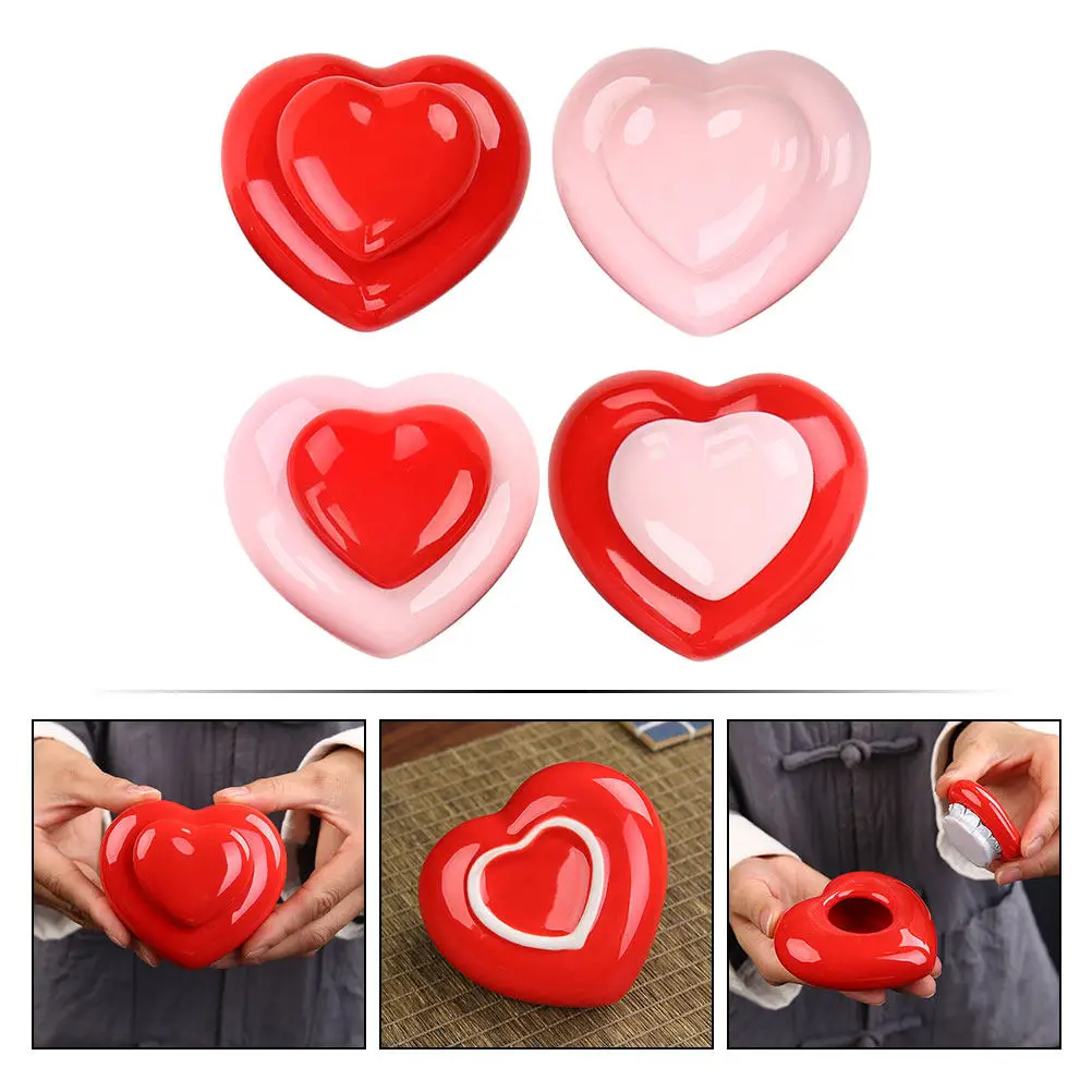 4Pcs Heart Ceramic Balm Jars Portable Containers Dustproof Lid Makeup Storage Boxes for Lip Balm Face Cream Travel Bag - view 4