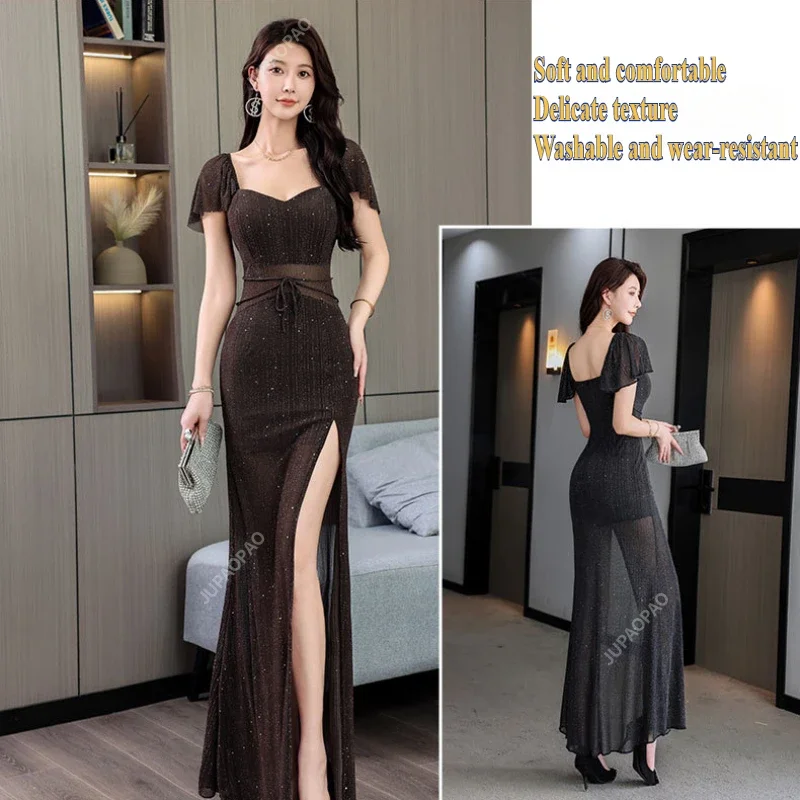 Frauen Abendkleid Slim Fit Gesäß Langes Kleid Temperament Langer Rock Fußbad Techniker Arbeitskleidung Spa Center Arbeitskleidung