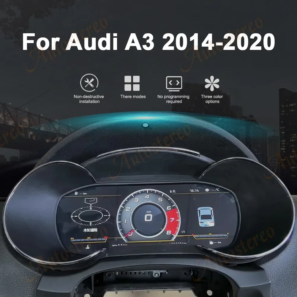 Car Digital Cluster For Audi A3 2014-2020 Virtual Cockpit Dashboard HeadUnit Entertainment Instrument Speed Meter Screen