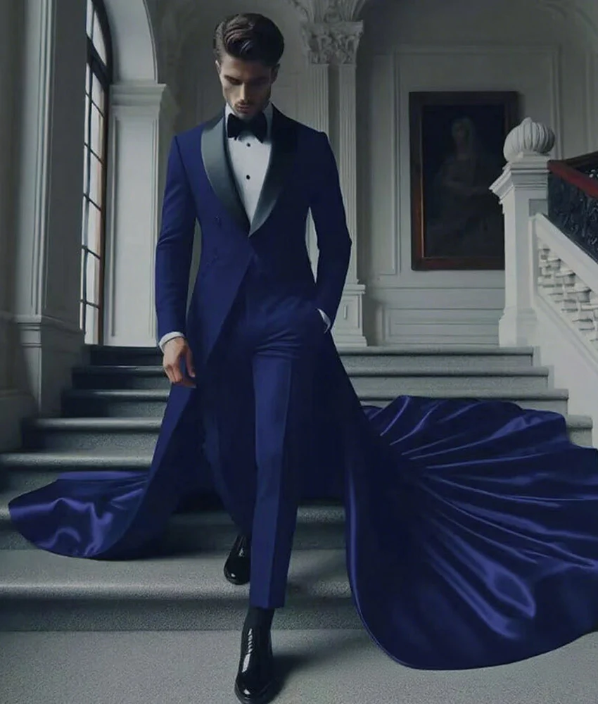 

High Quality Men's slim-fit full-length extra-long cape suit single-breasted two-piece stage costume Wedding Party Dress