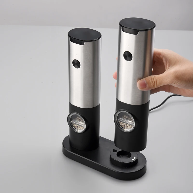 Electric Grinder USB Rechargeable Pulverizer Black Pepper Grinder Set Base Charging Automatic Electric Mill For Grains And Corn