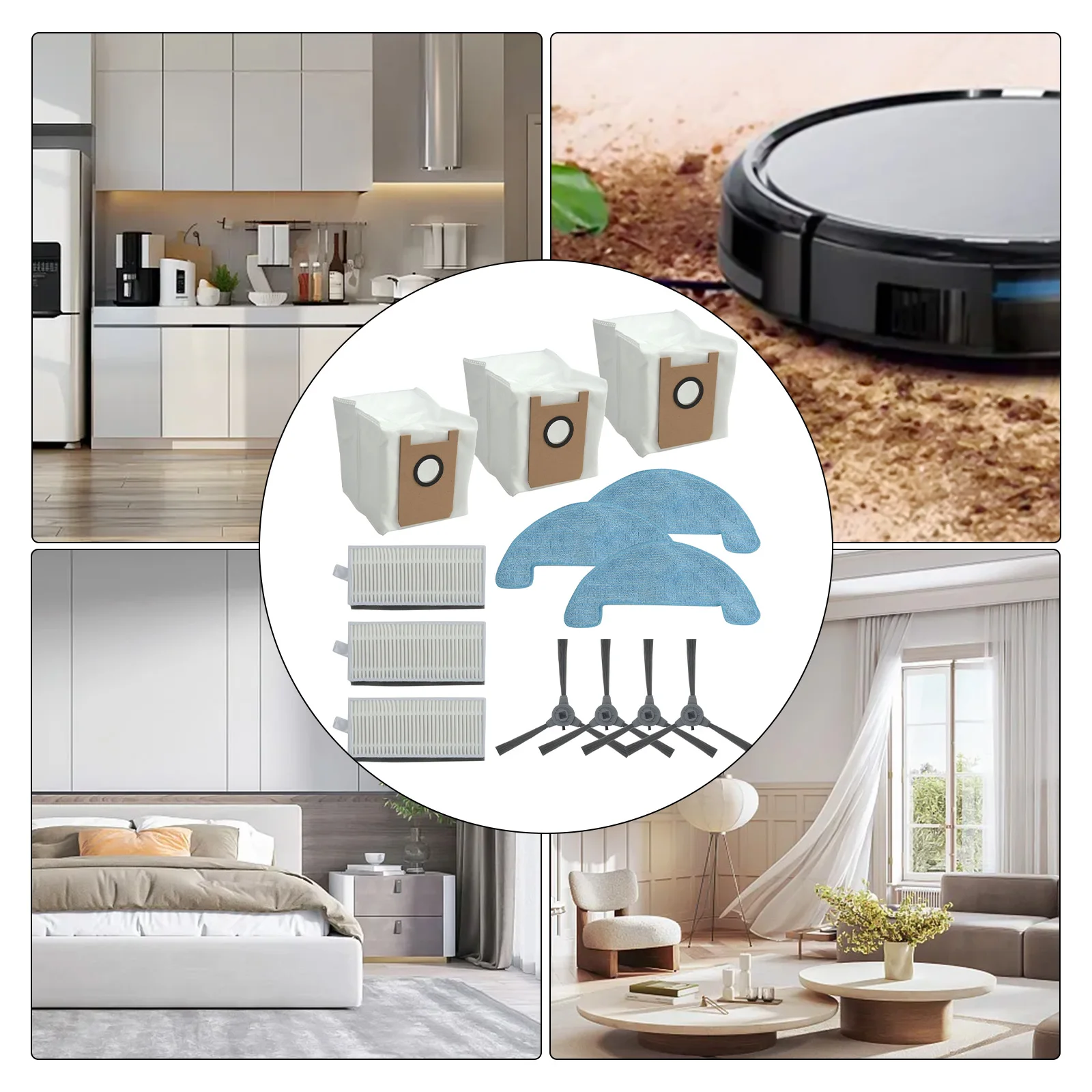 

Side Brush Mop Pad Dust Bag Filter For Loorow AT800 Accessories 3-In-1 Robot Vacuum Cleaner Home Improvement Spare Parts