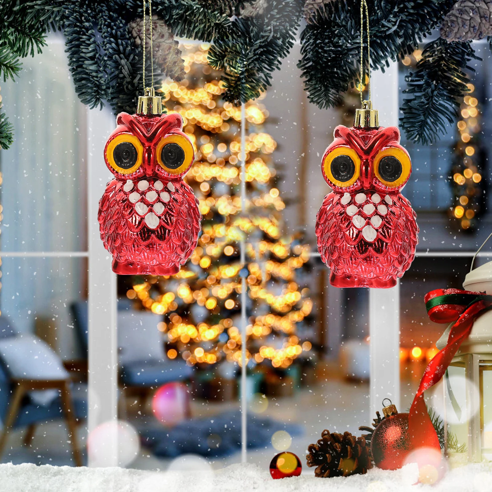

4Pcs Owl Hanging Ornament Christmas Tree Decorations Premium Xmas Pendant for Fireplace Tabletop Party Scene Layout