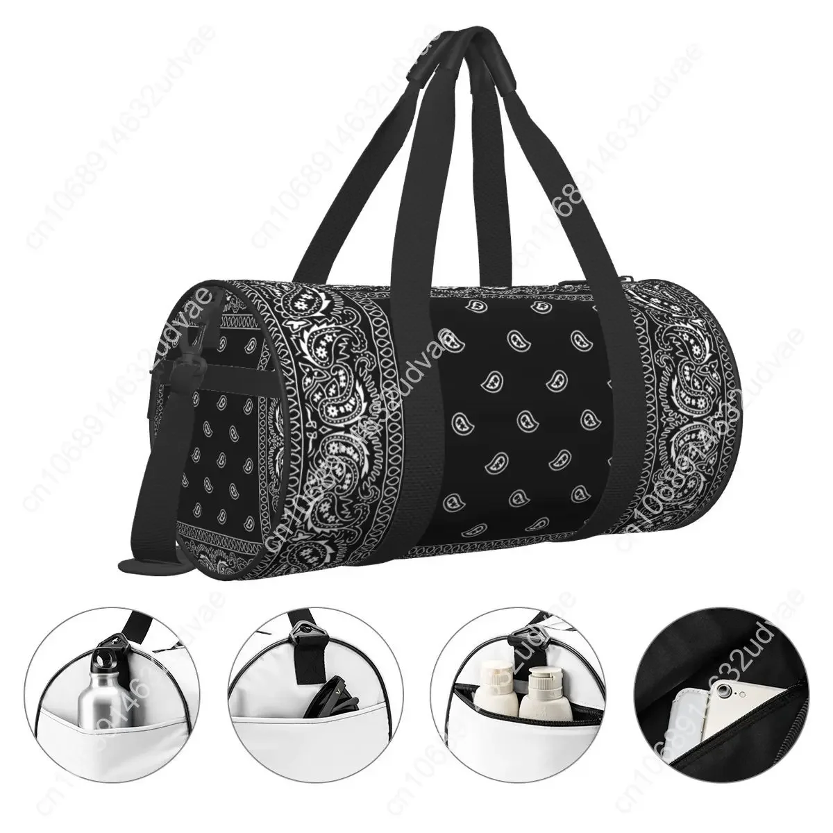 Tas Olahraga Bandanna Tas Olahraga Hip Hop Hitam Tas Olahraga Pasangan Kapasitas Besar Kustom Tas Kebugaran Lucu Tas Tangan Portabel