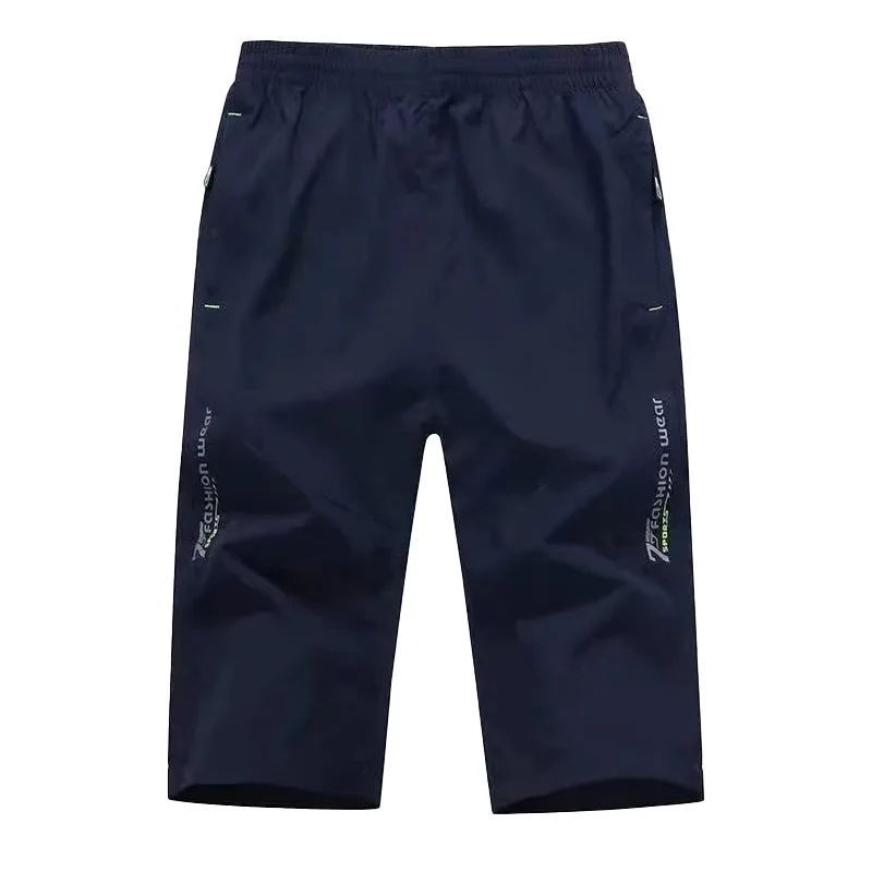 

2026 Men's Seven-point Ice Silk Pants With Zipper Pockets Breathable Elastic Fabric Slim Fit Summer Outdoor Vacation Casual Pants