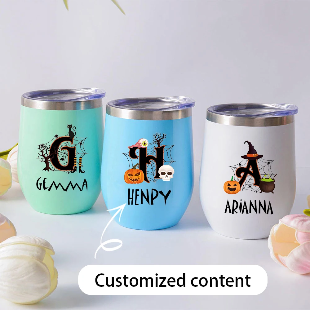 Halloween Stainless Steel Water Cup Customizable Letter Coffee Cup for Festival Party Use，Can be used as a Halloween gift