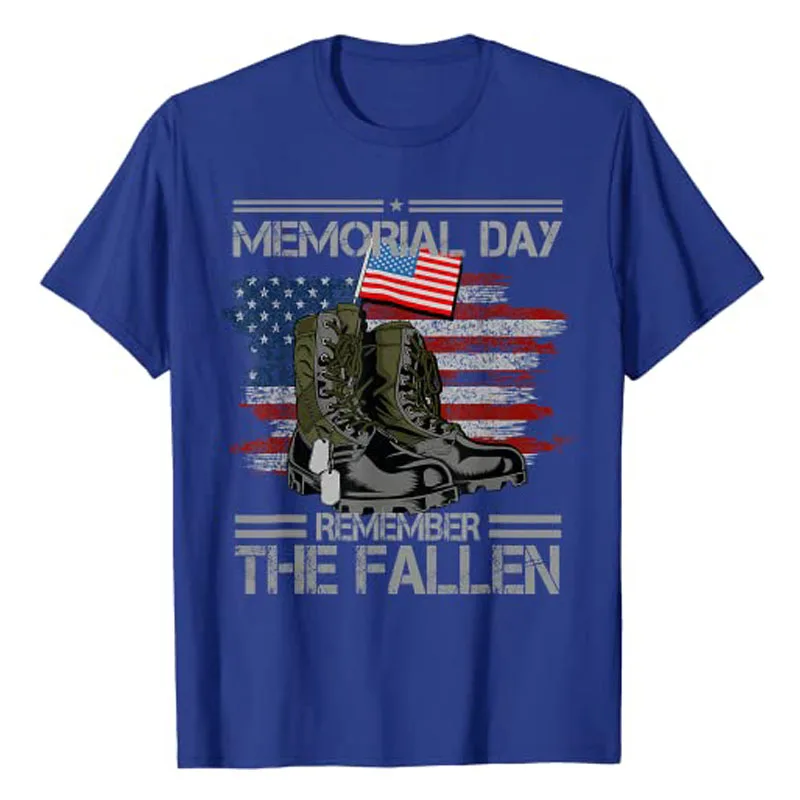 Memorial Day Remember The Fallen Veteran Military Vintage T-Shirt Men's Fashion Usa American Proud Tee 4th of July Patriotic Top image 3