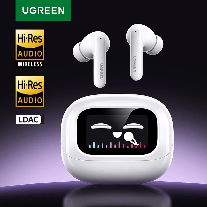 UGREEN LCD Wireless Bluetooth Earphone Portable Full Color Smart Screen Active Noise Reduction Gaming Earphone ANC Customize