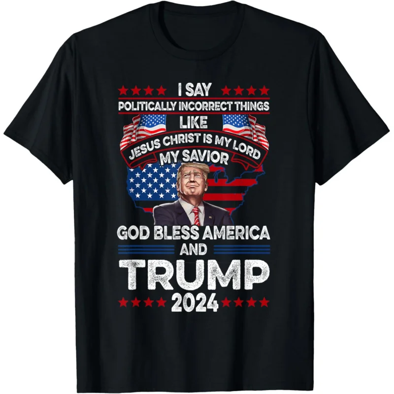 Trump 2024 Funny God Bless America Jesus Christ Is My Lord T-Shirt Men's and Women's Loose