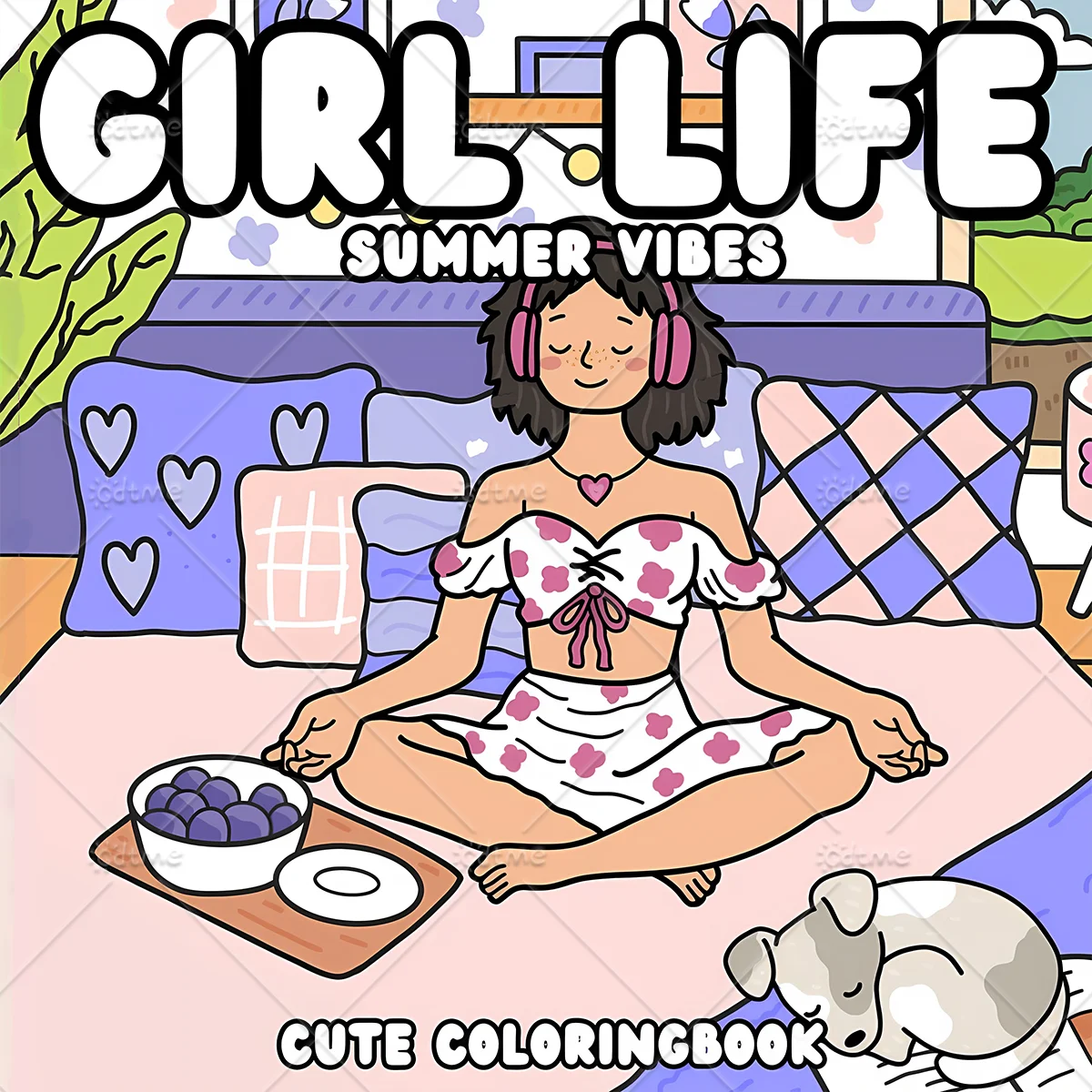 Girl Life Summer Vibes, livre de coloriage mignon pour adultes, livre d'activités de méditation pour la vie quotidienne des filles à la mode, pour la relaxation et le soulagement du stress