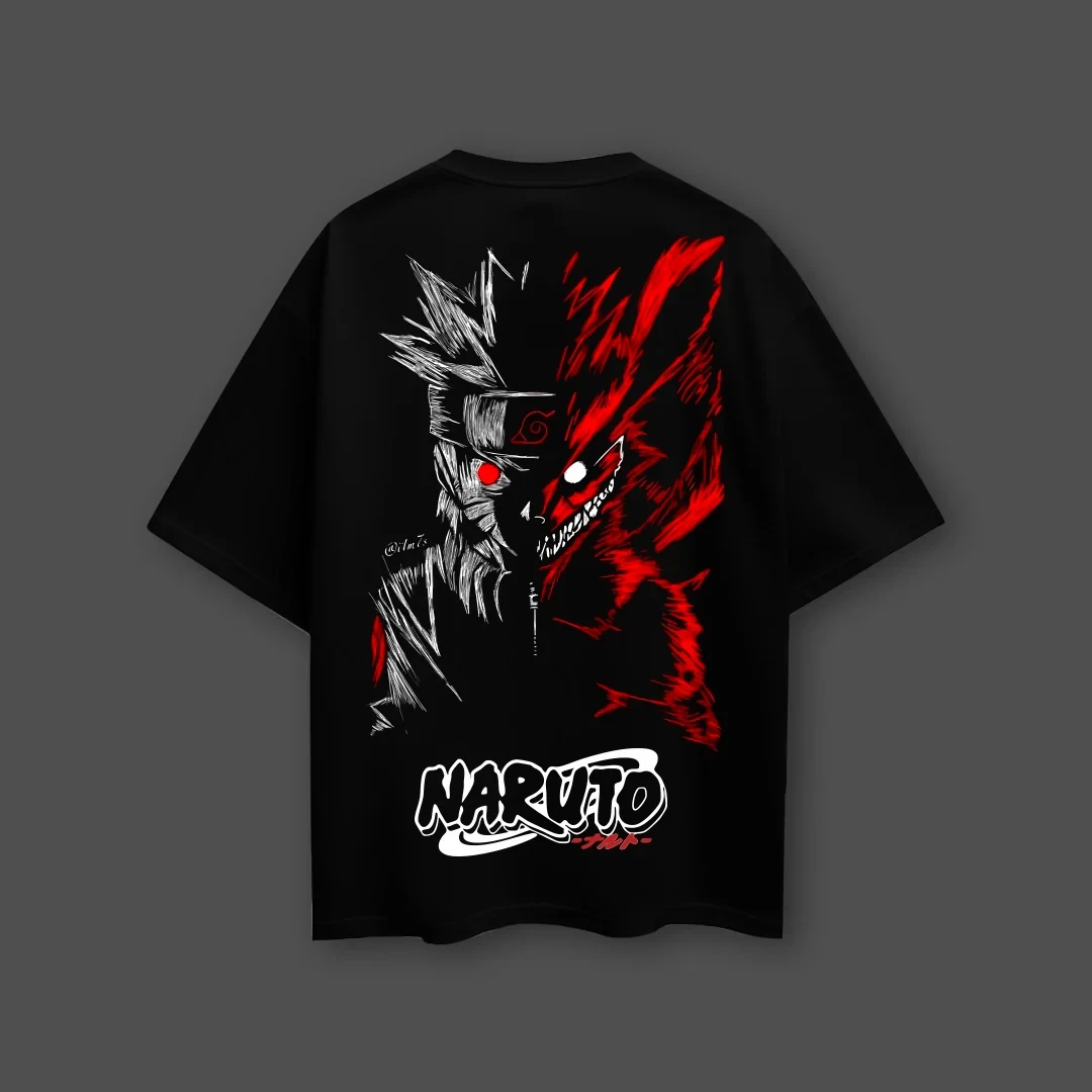 Naruto Shippuden Uzumaki Naruto Kurama Back Print T Shirt Unisex Cotton Short Sleeve O-neck Anime Streetwear Tee Tops