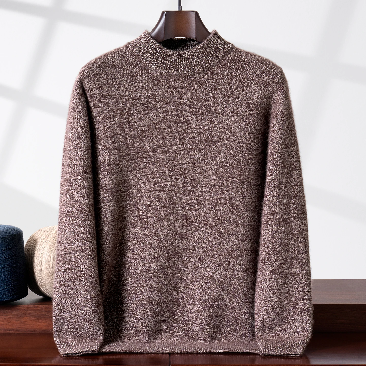 

ZOCEPT 100% Pure Cashmere Men's Sweater Winter Casual Business Warm Thickened Mock Neck Colored Yarn Knitted Pullovers for Man