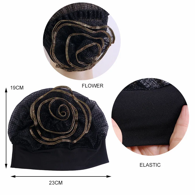 Fashion Big Flower Turban Hat Women Muslim Hijabs Cap India Cap Under Scarf Bone Bonnet Neck Cover Muslim Women Hair Accessories