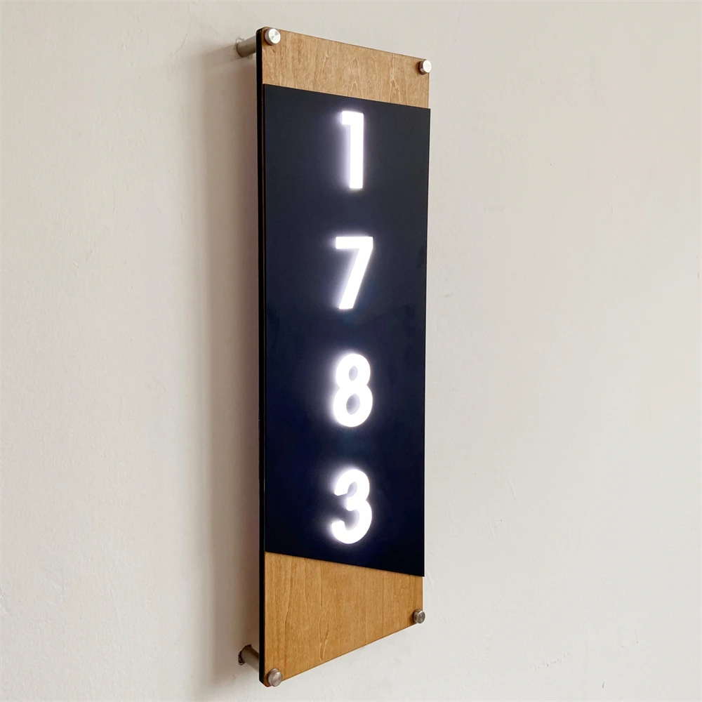 Personalized Number Lighted House Sign Exterior Wood Acrylic Materials with LED Illumination 3D Laser Design Enhanced Visibility