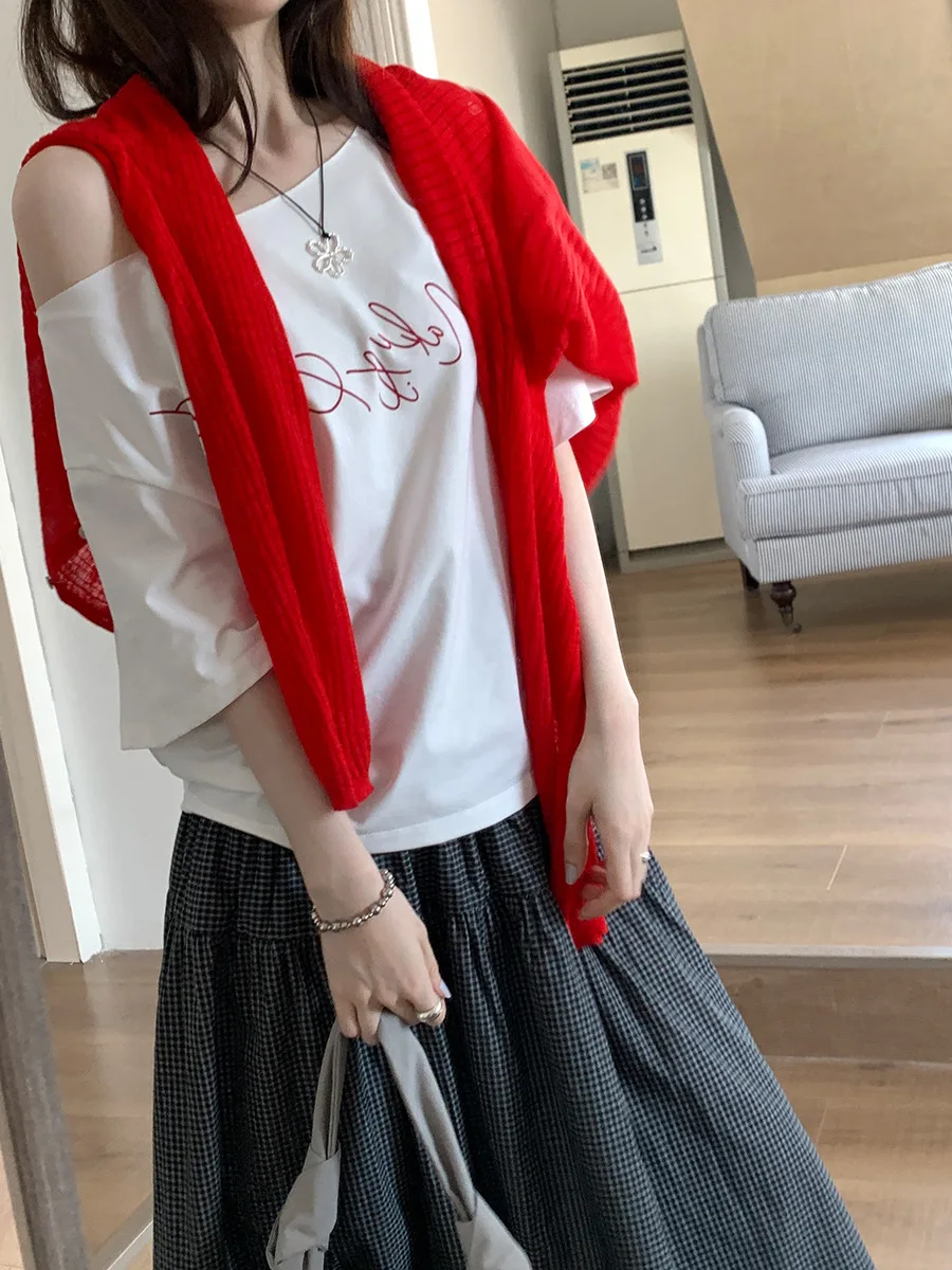 

Off Shoulder T-Shirt High Quality Women'S Clothing Womens Shirts Graphic Tee Design Fashion Print Pattern Cool Trendy Chic Girls