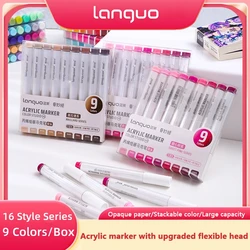 Languo Acrylic Marker Pen Soft Head for Artist Rock Painting Glass Ceramic Fabric Diy Crafts Student Graffiti Acrylic Paint Pens