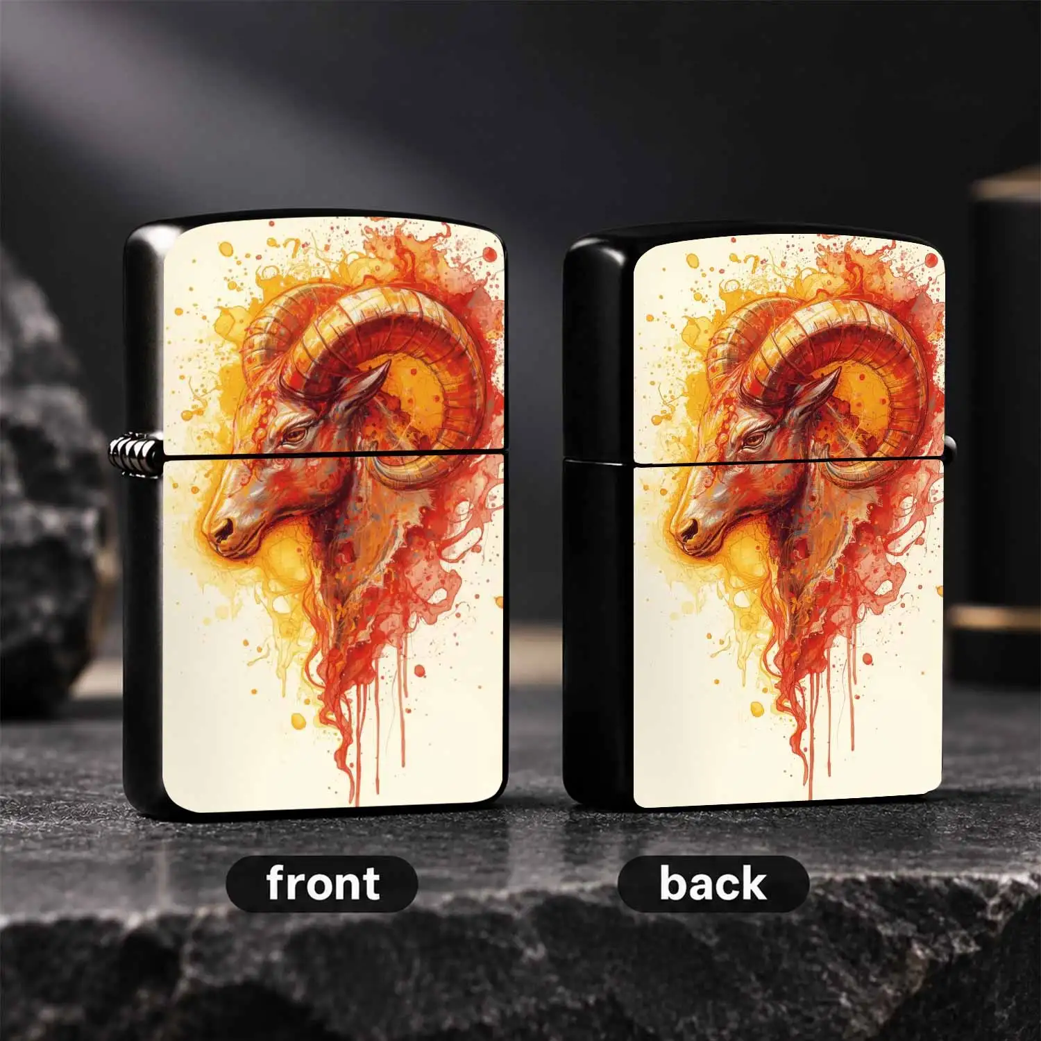 Creative Aries Ram Art Style Lighter, Vibrant Splash Watercolor Totem Pattern, Portable Practical Accessory For Daily Use, Outdoor Trips, Gifting, Collecting, Ideal Stylish Present For Art Enthusiasts, Fits All Scenario A Humorous And Inter