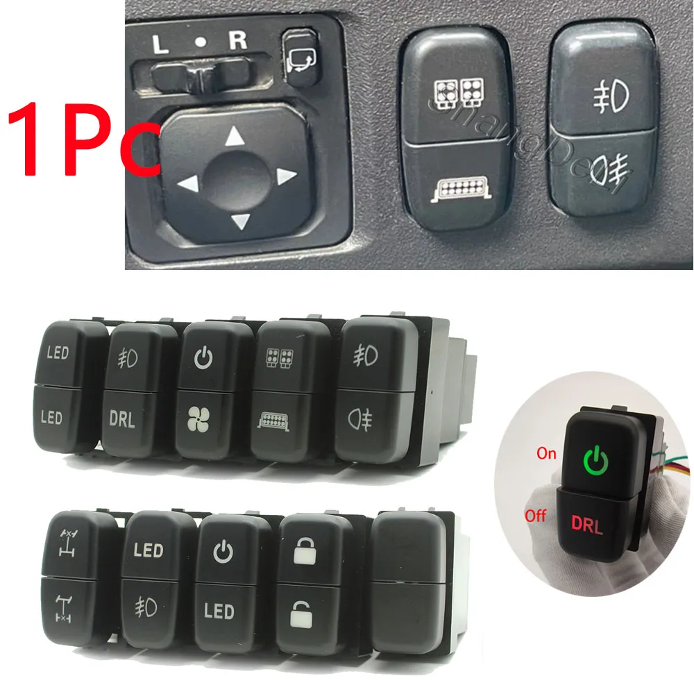 1pc Car Dual Key Switch LED Fog Lights Fan Spotlight Headlight Switch Button Use For Mitsubishi ASX LancerEX Pajero V73 V93 V97