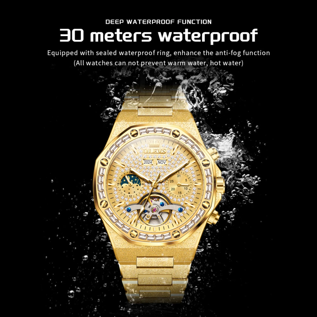 OLEVS 9805 Orologio meccanico di moda regalo cinturino in acciaio inossidabile orologio da polso con quadrante rotondo