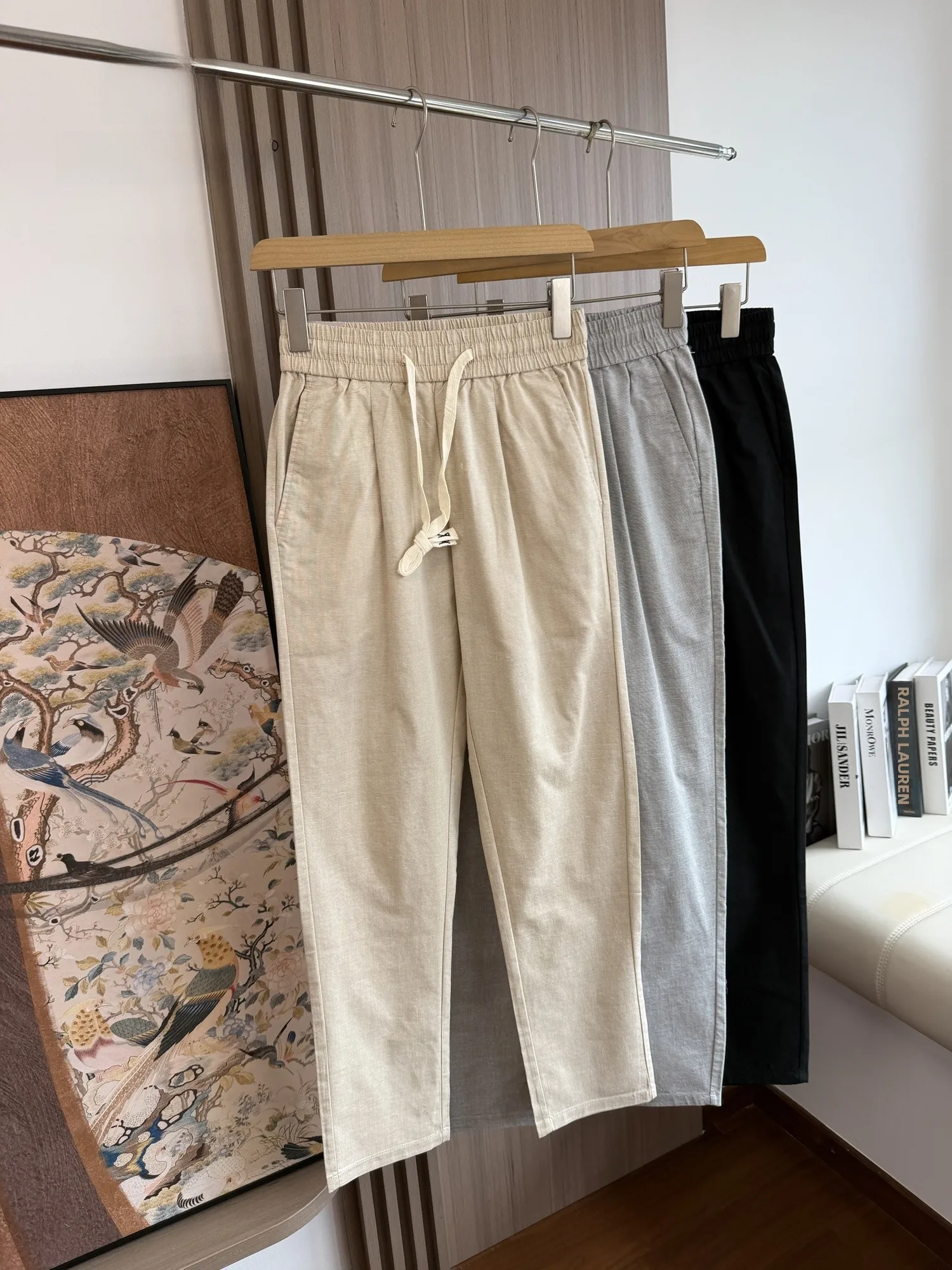 

Lightweight Breathable Cotton Linen Men's Casual Pants Elastic Waist Straight Leg Comfortable Spring Summer Fashionable