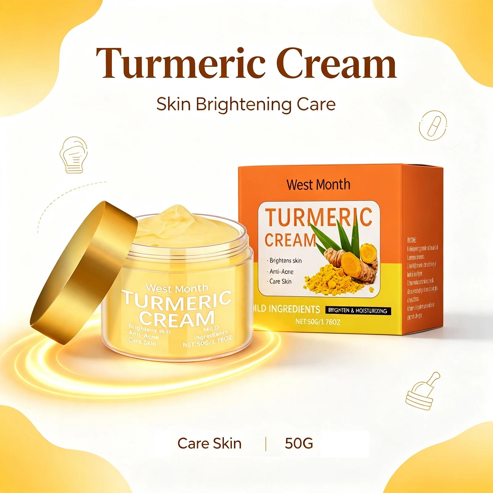 Turmeric Moisturizing Face Cream Brighten Dull Skin Deep Hydrating Niacinamide Vitamin E Gentle Daily Skincare for All Types 50g