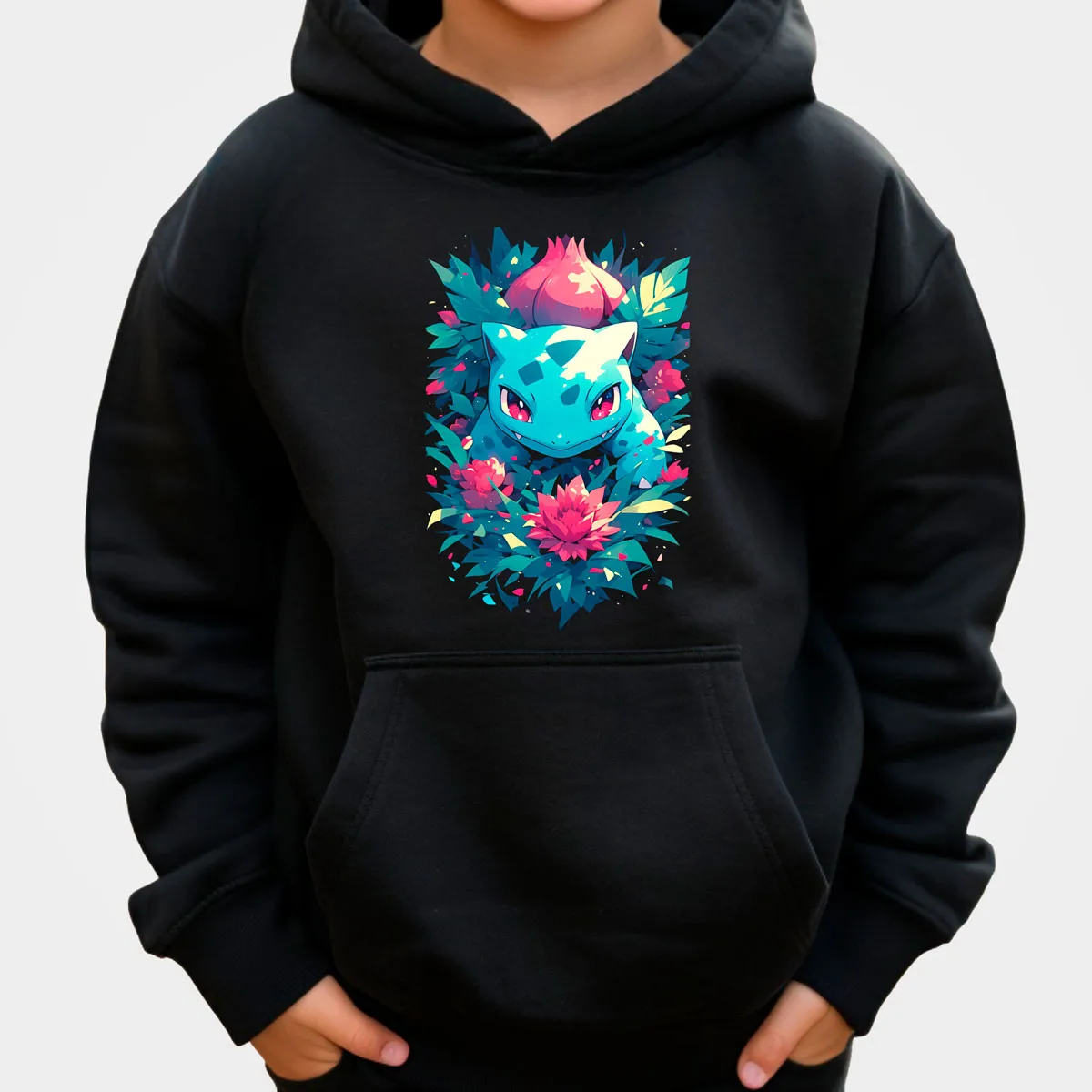 Pokemon Anime Gengar Sudadera con capucha de algodón Color negro Estampado de salpicaduras colorido con Fiery Aura Ajuste suelto Otoño Invierno Calor
