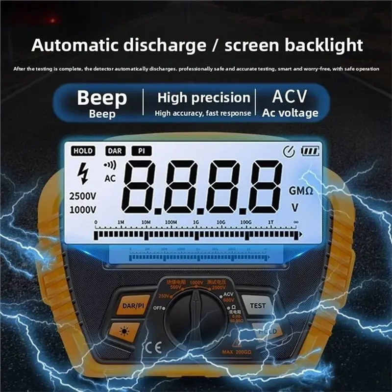 حار SV-T6125 2500 فولت 200GΩ عالية الدقة جهاز اختبار مقاومة العزل الكهربائية الرقمية Megohmmeter العزل متر #5