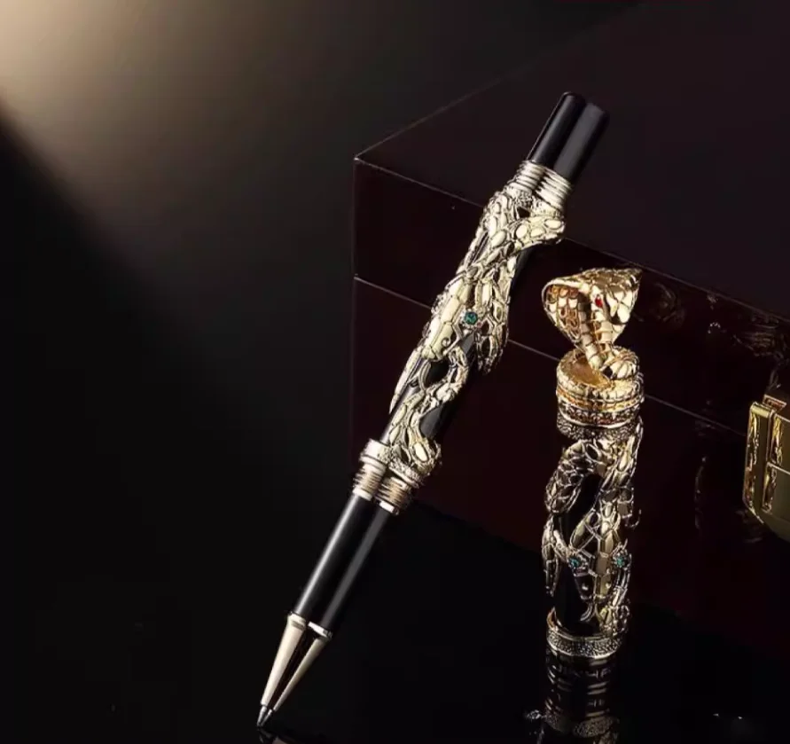 Jinhao Metal Ancient Gray Snake Cobra 3D Texture Relief Sculpture Roller Ball Pen Professional Office Stationery Writing