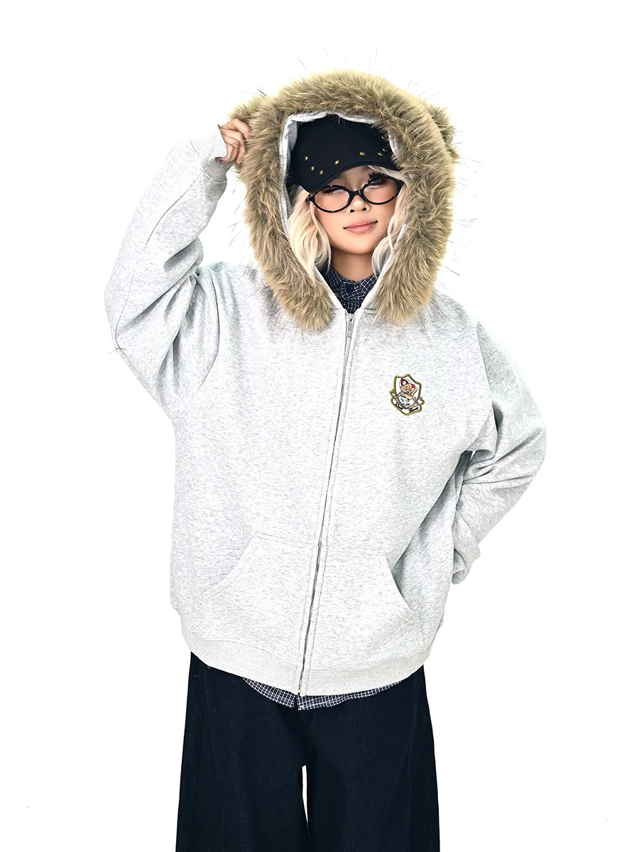 

Женский зимний кардиган с капюшоном и ушками медведя, новая модель, утепленный флисом, на молнии, свободный крой, для улицы