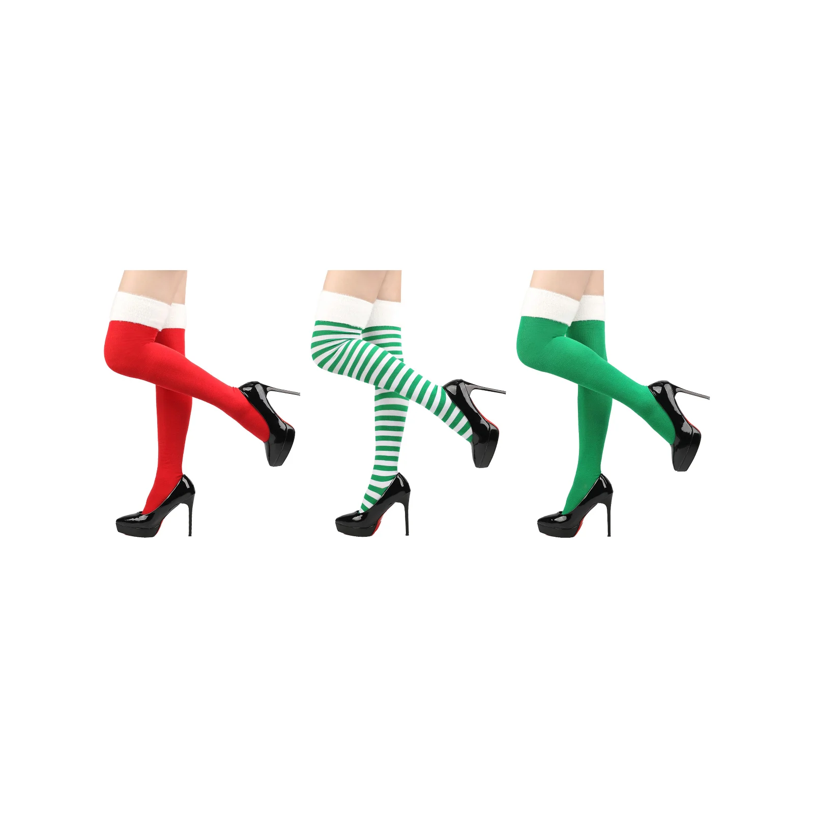Christmas stocking combination: 1 pair each of red + green and white stripes + green