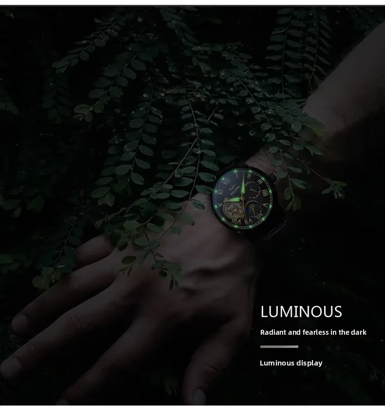 Hollow Design Original Ai Lang Automatic Mechanical Watch Moon Phase Business Style Waterproof 30M Water Resistant