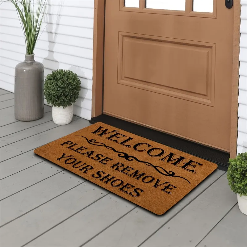 Welcome Mats Front Door Outdoor Entry Please Remove Your Shoes Doormat Mat For Home Indoor Funny Kitchen Rugs Patio Full Brown