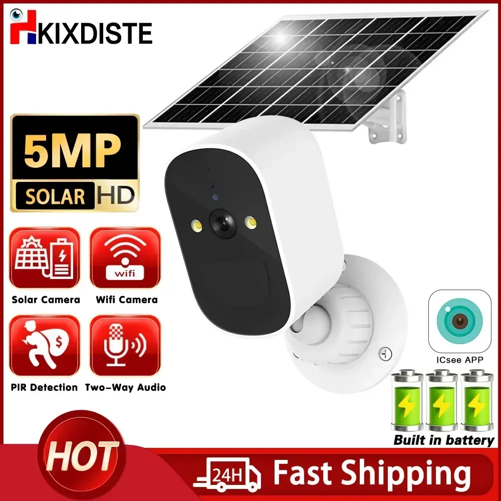 

5MP Wifi Solar Camera Outdoor Two-Way Audio Human Detection Night Vision IP Camera Solar Panel Battery Recharge iCSee Xmeye APP