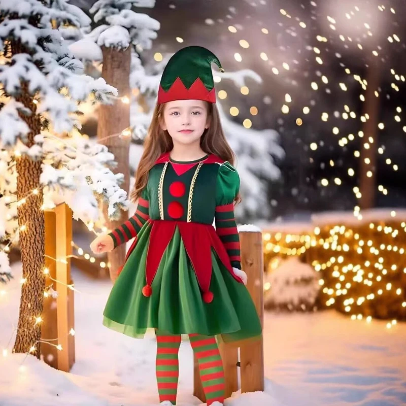 

Christmas Elf Sets for Children Clothing Girls Performance Dress Show Stage Clothes Boys Sets Christmas Party Costume Cosplay