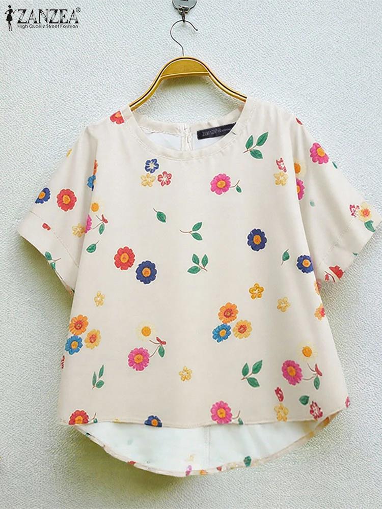 

ZANZEA Vintage Floral Print Blouse Women Summer Shirts 2025 Fashion Short Sleeve Casual Tops Loose Blusas Femininas Clothing