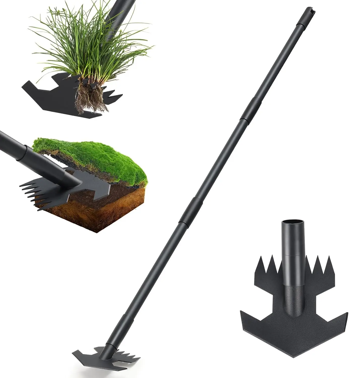 

Усиленная садовая мотыга 2-в-1 с фигурным лезвием, ручка 45 дюймов для прополки и удаления сорняков