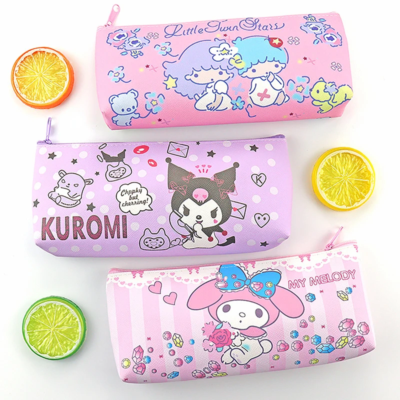 Cartoon Sanrio Pencil Case Cinnamoroll Kuromi Melody Stationery Bag PU Waterproof Pencils Bag Student Stationery Gift