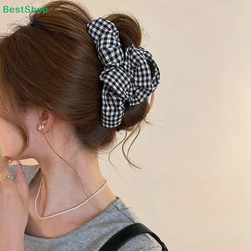 〔P〕Top Korean-style Minimalist Black And White Checkered Bubble Hair Clip Accessory,New Artistic And High-end Shark Clip Hairpin