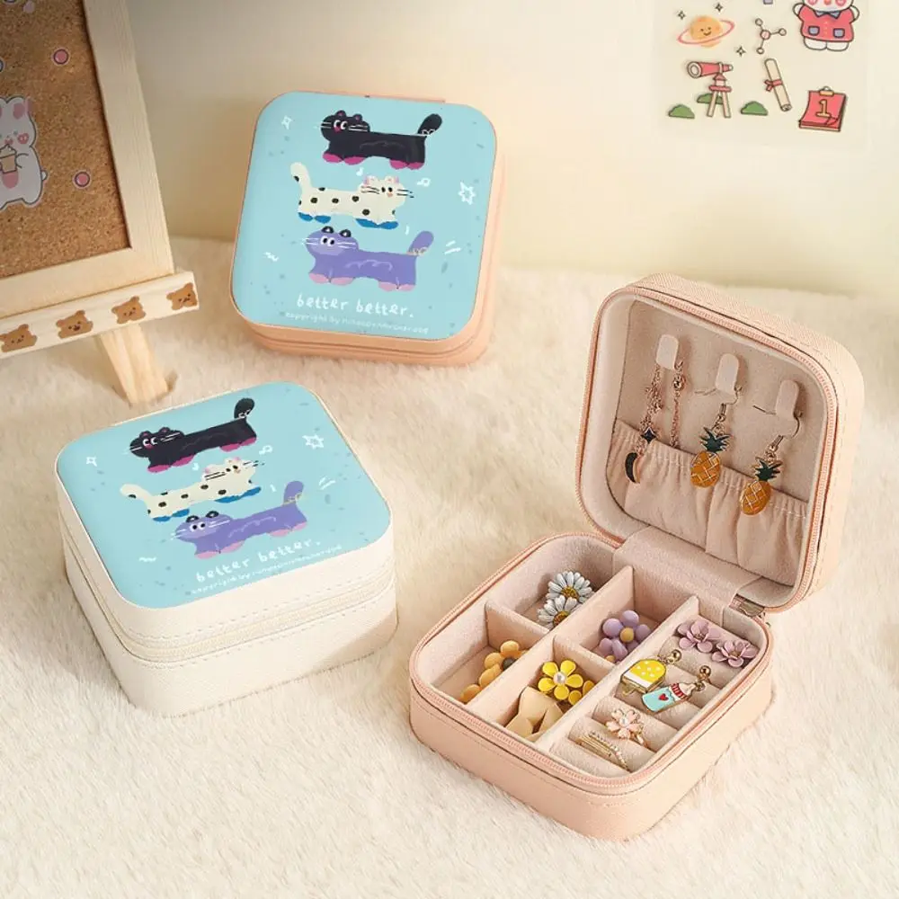 

Lightweight Pet Cat Pattern Jewelry Box Mini Cute Jewelry Case Pu Leather Cartoon Storage Box Earrings