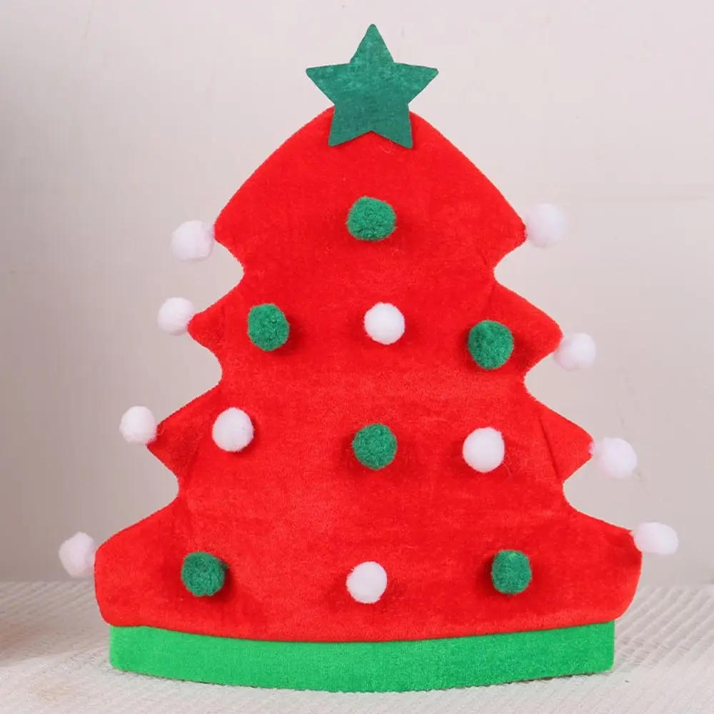 Festival Balls Christmas Tree Hat Red Green Xmas Cap Soft Star Santa Hat Winter